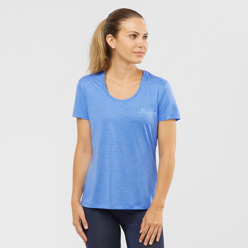 Salomon Singapore Womens T-shirts - AGILE Blue | 56817-KGXA